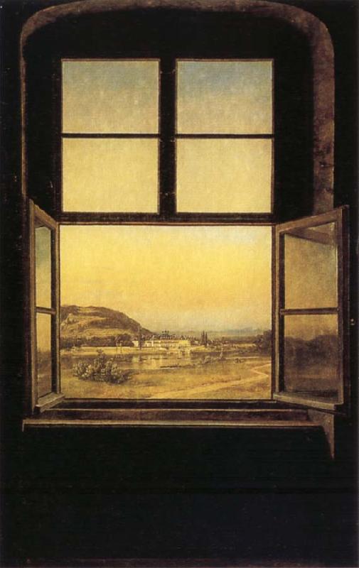 johann christian Claussen Dahl View through a Window to the Chateau of Pillnitz oil painting picture